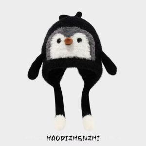 PaulWeekend หมวกฤดูหนาวผ้าฟลีซรูปเพนกวินน่ารักสำหรับเด็กฝาครอบป้องกันหูกันลมให้ความอบอุ่นดีไซน์การ์ตูน