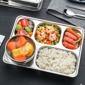 Fypo Đĩa Ăn Tối Bằng Thép Không Gỉ 304 Khay Ăn Căng Tin Cho Học Sinh Mẫu Giáo Có Nắp Hộp Cơm Trưa Đĩa Ăn Trưa 5/6 Ngăn