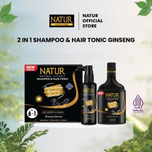 [PAKET 2 IN 1] NATUR Shampoo 140ml & Hair Tonic 90ml Ginseng - Paket Sampo Tonik Deep Conditioning Perawatan Rambut Rontok Anti Hair Fall