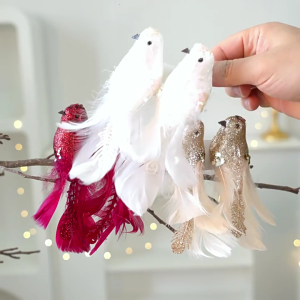 2Pcs Christmas Tree Decorations Sparkling Artificial Feathered Foam Bird Ornament For Mantels Window Holiday Decoration