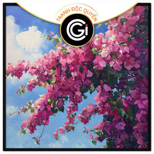Tranh vẽ giàn hoa giấy. Tranh treo tường dán tường sơn dầu tranh trí canvas. CGI-1420