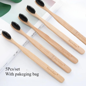 5Pcs Bamboo Toothbrush Biodegradable Environmentally Friendly Natural Bamboo Charcoal Soft Bamboo Toothbrush Hotel Travel Special (including Packaging Bag)