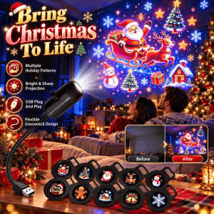 USB Christmas LED Projector Light Ambiance Light Slides Plug &amp Play for Home Indoor Xmas Celebration Decor