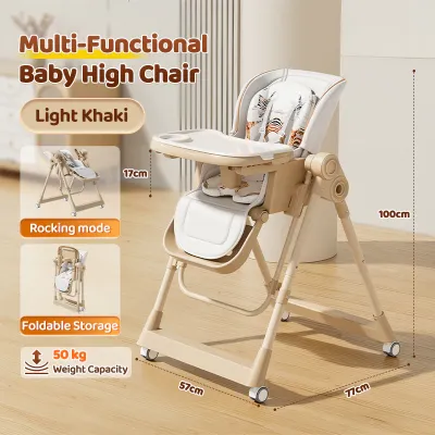 Baby high chair foldable feeding chair 3-in-1 high and low chair with double trayand safety belt