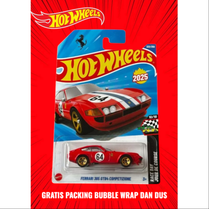 Hot Wheels 2025 Ferrari 365 GTB4 Competizione - Échelle 1:64 - Jaune - Avec étui - Neuf