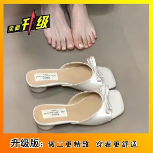 [Free Shipping] Bow-Knot Chunky Heel High-Heeled Sandals New Summer Outdoor Style Gentle And Elegant Slip-On Sandals