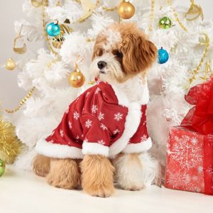 ER52858 Snowflake Pattern Christmas Dog Clothes Thickened Soft Dog Plush Jumpsuit Pet New Year Clothes Comfortable Pet Christmas Cotton Coat Winter