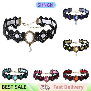 SHNGki Black Lace Necklace Collar Choker Velvet Crystal Vintage Gothic Chain Pendant