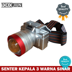 Senter Kepala LED Headlamp 3 Sinar Warna Super Terang Bisa Zoom Bisa Di Cas A39