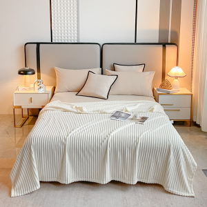Thicker Plain With Stripes Rabbit Down Blanket Air Conditioning Blanket All Seasons Universal Bed Sofa Blanket
