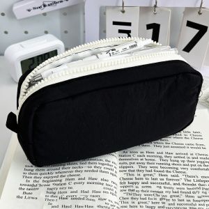 VIVIDI Solid Color Pen Bag Zipper Design Portable Stationery Bag Large Capacity Pen Box Gift