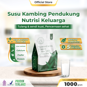 Ternak Syams Susu Kambing Etawa Bubuk Rasa Original 1KG alami rendah gula mengatasi asam urat nyeri sendi osteoporosis kebas keram kesemutan pengeroposan tulang lansia pegel linu radang asma syaraf kejepit diabetes hipertensi rendah laktosa