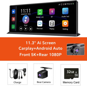 EKLEVA 5K Dash Cam  11.3" Touch Screen Car Camera 5G WiFi Wireless CarPlay & Android Auto Loop Recording Navigation DVR