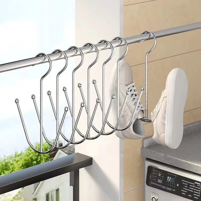 Protable Stainless Steel Shoes Drying Rack Hanger Multi-functional Antiskid  Shoe Hanger with Clips for Household Travel
