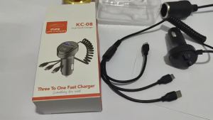 Cáp sạc ô tô 3 trong 1 có thể thu vào sạc nhanh với màn hình hiển thị điện áp