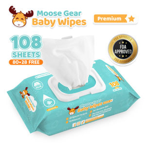 Moose Gear Baby Wipes Premium Unscented 108sheets with Vitamin E & Aloe Extract Thick & Soft