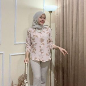Promo!!! kemeja wanita motif bunga lengan panjang jumbo ld120 korean kekinian viral 2024