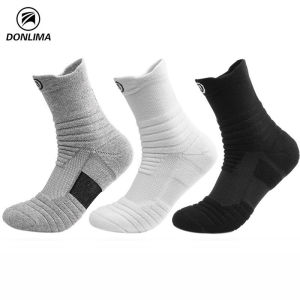 3 Pairs Mens Elite Basketball Socks | Heavyweight Terry Loop Cushion & Moisture-Wicking Tech | High-Cut with Arch Compression for Outdoor Hiking & Gym Training