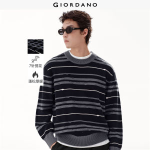 Giordano Men Contrast stripe jacquard crewneck sweater Free Shipping 18055702
