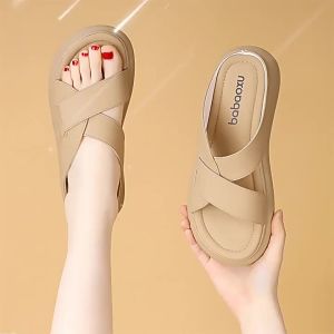 [Free Shipping] Womens Summer Outdoor Slippers 2026 New Fashion Casual Woven Flat Non-Slip Platform Soft Sole Lightweight Slide Sandals