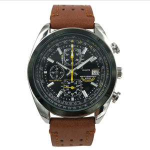 Mens threeeyes sixhands quartz steel band watch blue angel dynamic movement old iron six hands