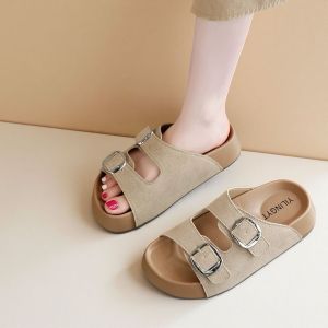 Be.r.kin Style fabric double strap thick sole slider shoes