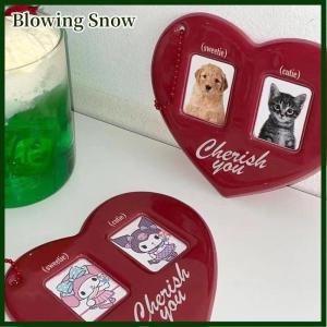 Blowing Idol Photo Protective Photo Card Holder Display Sleeves 3inch Love Heart Shape ID Photo Cards Sleeve Keychain Hanging Chain