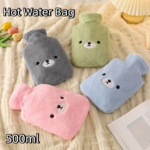 W0AGZ4J2 500ml  Water Bag Soft Plush with Cover Warm Water Bag Cute Cartoon Design Hand Feet Warmer Bag For Period Pain Relief