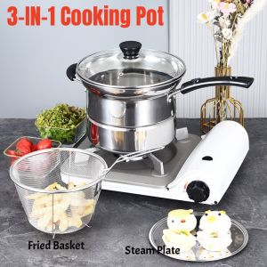 Heavy Duty Stainless Steel 3-in-1 Steamer Fryer Pot Set w/ Steamer Rack & Fry Basket - Works on ANY Stove (Gas/Electric/Induction)! Steam Fry Boil for Healthy Meals! Large Capacity Dishwasher Safe Easy Storage! Ideal for Filipino Family Cooking!