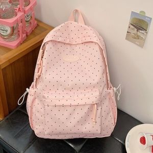 MUMU Nylon Ba lô chấm bi Nhiều ngăn Dung lượng lớn Ba lô đựng laptop Thời trang Phong cách Hàn Quốc Cặp sách học sinh dành cho sinh viên