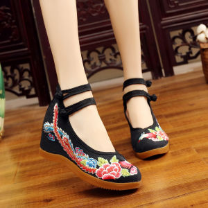 [Free Shipping] Phoenix Tail Peony Spring New Collection: Handcrafted Embroidered Shoes With Sequin Appliques Perfect For Square Dancing