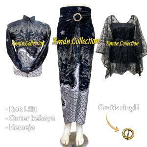 set kemeja batik couple outer pita kebaya modern dan rok lilit batik / setelan couple kondangan lamaran bridesmaid