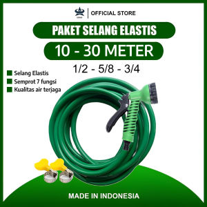 GEMUK Paketan Selang Air 10 Sampai 30 Meter 1/2 5/8 3/4 Inch Semprotan Air 7 Variasi Dengan Selang Air Elastis DOP Selang Cuci Mobil Siram Tanaman Selang Elastis