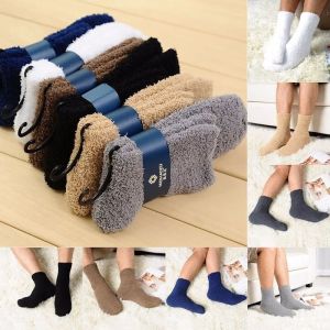 1 Pair Mens Coral Velvet Autumn Winter Indoor Socks Solid Color Thickened Soft Warm Mid Length Socks
