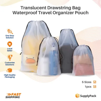 Translucent Drawstring Bag Waterproof Travel Organizer Pouch Reusable Saving Space Lightweight Durable Plastic Gift