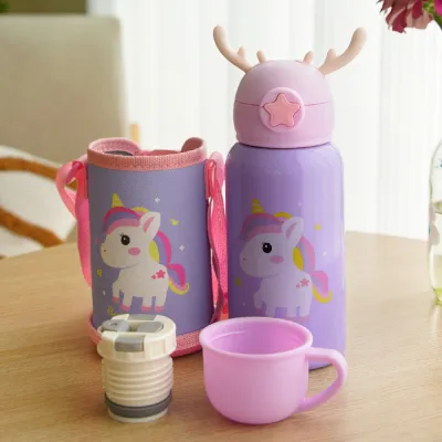 600ML Cute Kid Tumbler With Straw For Kids Kids Vacuum Cup 316 stainless steel kids thermos Cartoon Deer Antler Kids Insulated Water Bottle Insulated Vacuum Hot And Cold For School Students Boy Girl Thermos Cup