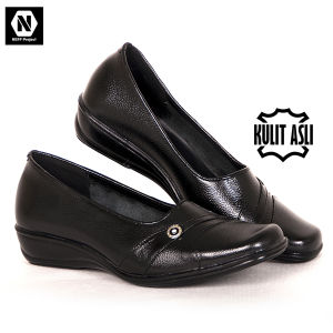NEFF / Sepatu formal wanita kulit / Pantofel Loafer slip-on dinas kerja kantor / Hitam JUP 104