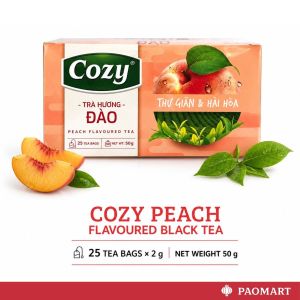 Cozy Peach Flavored Vietnamese Black Tea - Serve Hot or Iced - 25 Tea Bags × 2g