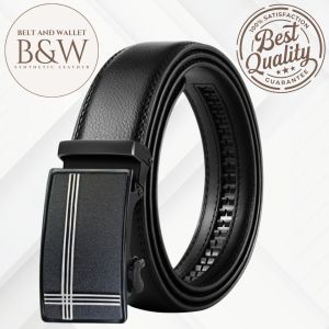 Ikat Pinggang Sabuk Kulit Pria LCL P5 Gesper Cowok Hitam Polos Stainless Anti Karat