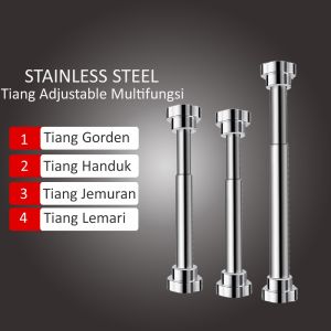 35cm-460cm Tiang gorden Fleksible Serbaguna Stainless Steel Tiang Gorden Tiang Toilet Gantungan Baju Adjustable Batang Tirai Fleksible Tanpa Paku Gantungan Serbaguna Teleskopik Gantungan
