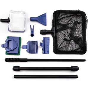 Aquarium Cleaning Tool Set Fish Tank Brush Tool Set Algae Removal Brush Acrylic Cleaning Brush Fishing Net Gravel Rake Algae Scraper Fork Sponge Brush Glass Cleaner Goldfish Turtle Tank Supplies