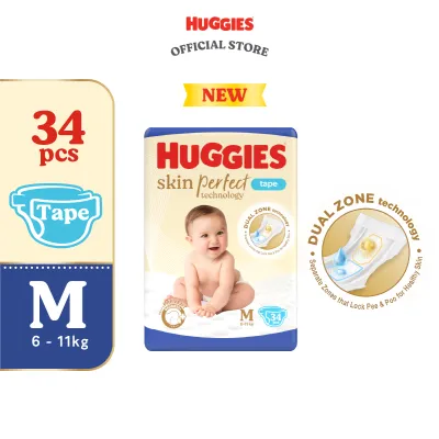 Huggies Skin Perfect Diaper NB40/S38/M34 Tape l M46/L44/XL42/XXL38 Pants (1 Pack) - Dual Zone Liner Separate Baby Pee & Poo