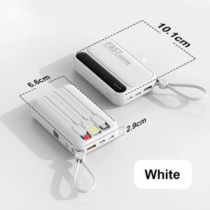 20000mAh Mini Powerbank Fast Charging with 4 Cables Universal Mini Portable Power Bank with Built-in Cables for iPhone Android Micro USB Type C Power Bank