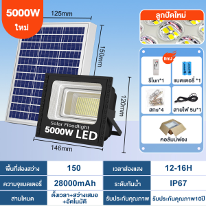 ไฟโซล่าเซลล์ ไฟโซล่าเซล 50000W solar light แสงสีขาว สว่างอัตโนมัติเมื่อฟ้ามืด หลอด ป้องกันฟ้าผ่าไฟ led โซล่ กันน้ำกลางแจ้ง solar cell รับประกัน10 ปี