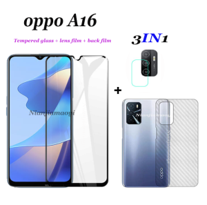 (3in1)OPPO A16 A15 A15S A31 2020 A5S A7 A3S screen tempered glass film + back film + camera lens soft glass protective film