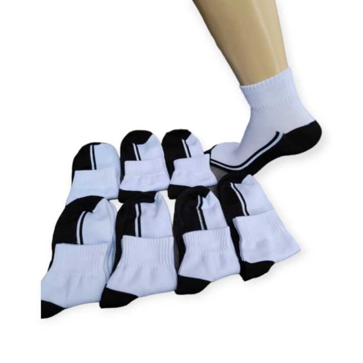 (1 LUSIN 12 PASANG) kaos kaki hitam putih pendek - kaos kaki 3/4 - kaos