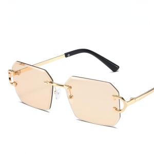JN IMPRESSION Fashion Polygon Square Rimless Sunglasses UV Protection Personality Cut Edge Metal Plain Sunglasses
