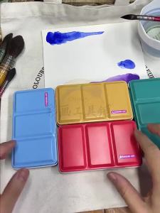 Portable Palette Watercolor Paint Three-fold Iron Flat-bottomed Student Sketching Painting Pigment Boxes Art Supplies