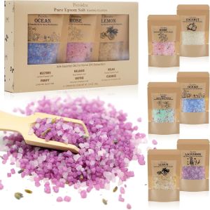 Bath Salts for Women Relaxing Anniversary Birthday Gift Set 6 Individually Wrapped with Natural Sea Salt Minerals and Dried Flowers Spa Bath & Foot Soak Self Care for Women and Men 6 Scents