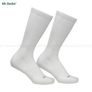 Vớ nam nữ Mr.Socks màu trắng trơn lót xù êm chân có mặt lưới thoáng khí khử mùi tốt - STA-5009-TRANG-1DOI